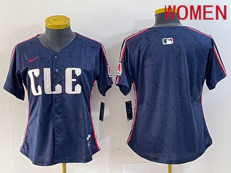 Women Cleveland Indians Blank Blue City Edition Nike 2024 MLB Jersey style 7->women mlb jersey->Women Jersey
